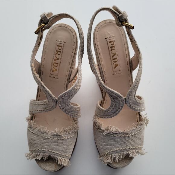 Prada Cream Jute Cork Wedge Sandals Size 39 size 8 - Picture 4 of 9